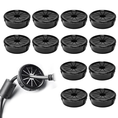 12 Pcs Cable Grommet, Snap Bushing 1-1/4" (32 mm) Mounting Diameter, Flexible Petal-Shaped Buckle Round Nylon Desk Grommet for Wires Through Countertop Cord Organizer and Protection, Black