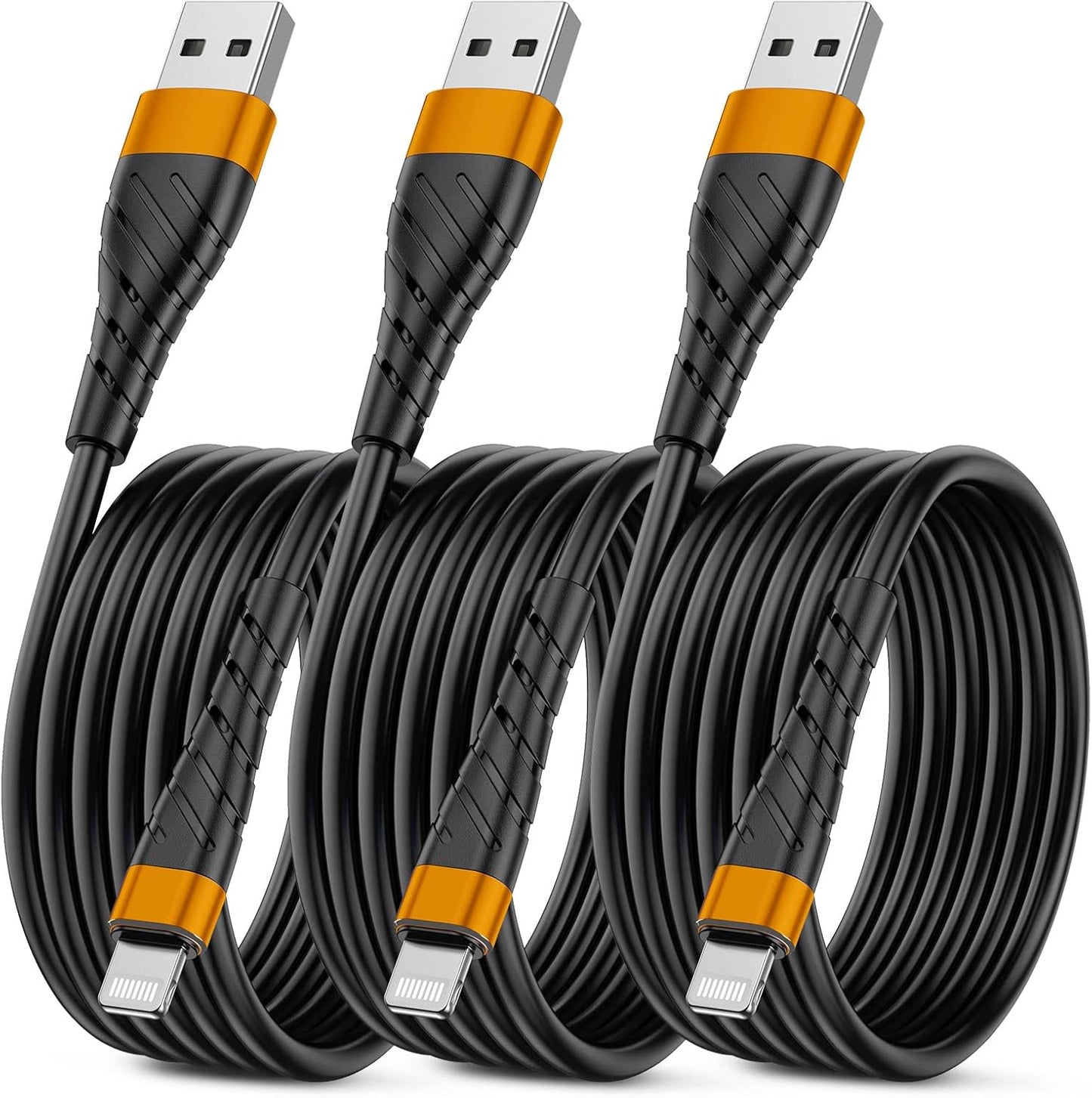 OIITH MFi Certified for iPhone Charger Cable 3 Pack 10 Ft, Extra Long for Lightning Charging Cord, Fast 2.4A for iPhone USB Cord Compatible with iPhone12/11/XS/Max/XR/X/8/8P/7P/6/iPad - Orange