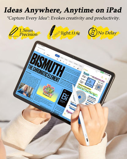 Stylus Pencil for Apple iPad 2018-2025 A16 11/10/9/8/7/6,iPad mini A17 Pro/6/5,iPad Air M3/M2 11"/13"/5/4/3,iPad Pro M4 13"/12.9"/11" USB-C Fast Charging Pencil,Pixel-Perfect Tilt Sensitivity