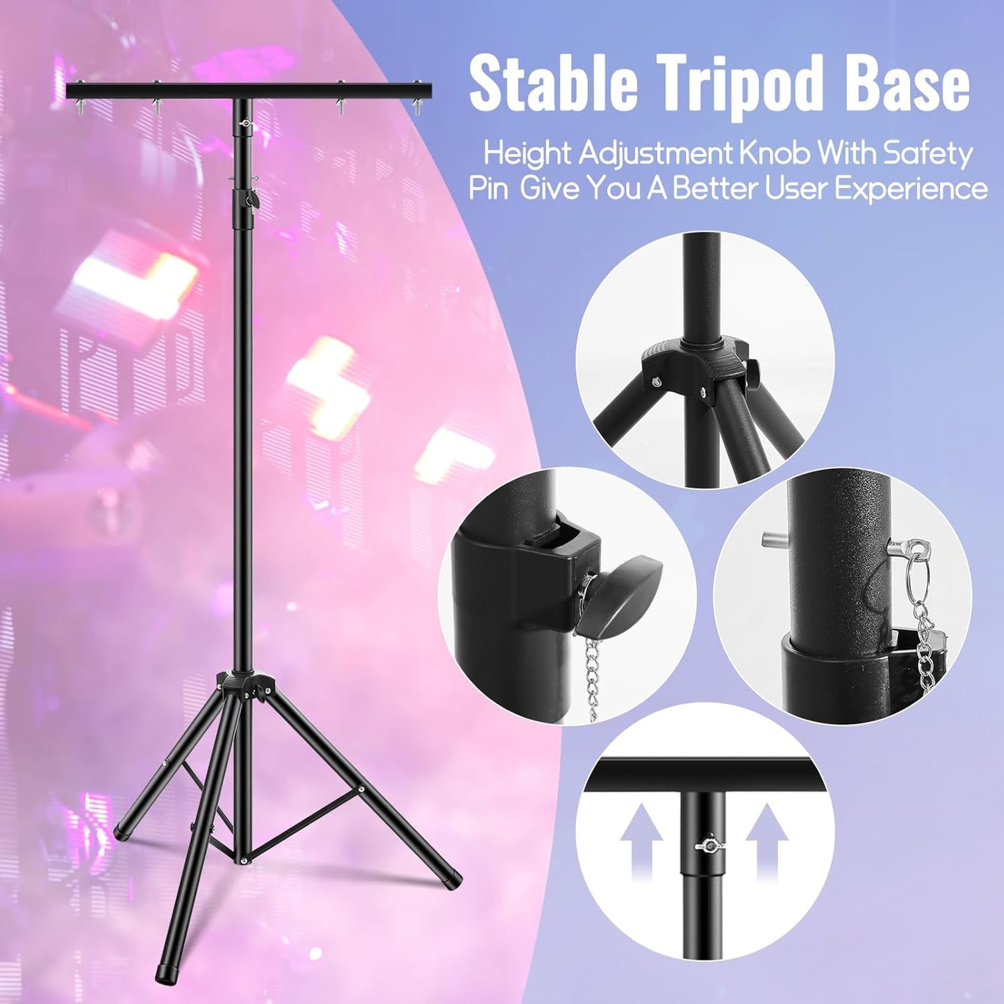 Juexica 2 Pcs DJ Light Stand Adjustable 35-63 Inch Par Can Tripod T-Bar Stage Light Stand Portable Lighting Rack for Stage Bar Banquet Party