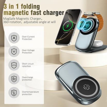 3 in 1 Folding Charging Station for iPhone 16e/16/15/14/13/12 Compatible with Apple Watch 10/9/8/7/6/5/4/3 Ultra,Wireless Charging Station for Airpods/4/3 pro