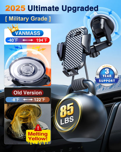 VANMASS Car Phone Holder 2025 Ultimate Military-Grade Phone Holder for Your Car Windshield Dashboard【Newest Best Strongest】 Cell Phone Car Mount with Patent & Safety Certs for iPhone Samsung Android