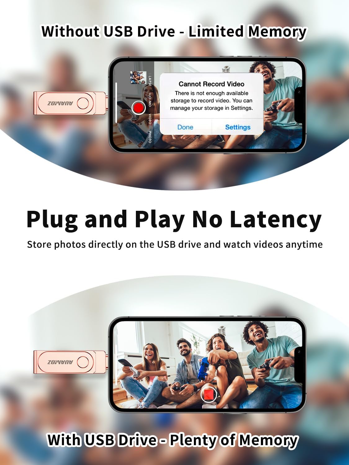 512GB Flash Drive Intended for iPhone, Memory Stick Storage Files Photos Videos Backup, Compatible with iPhone iPad Android PC, Plug and Play, No Application Required (Rose Gold)