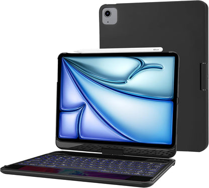 ProCase 360° Rotation Keyboard Case for iPad Air 11" (M3/M2) 2025/2024/Air 5th/4th 10.9" 2022 2020/ iPad Pro 11" 2022 2021 2020 2018, Wireless Keyboard with 7 Colors Backlit, Auto Sleep/Wake -Black