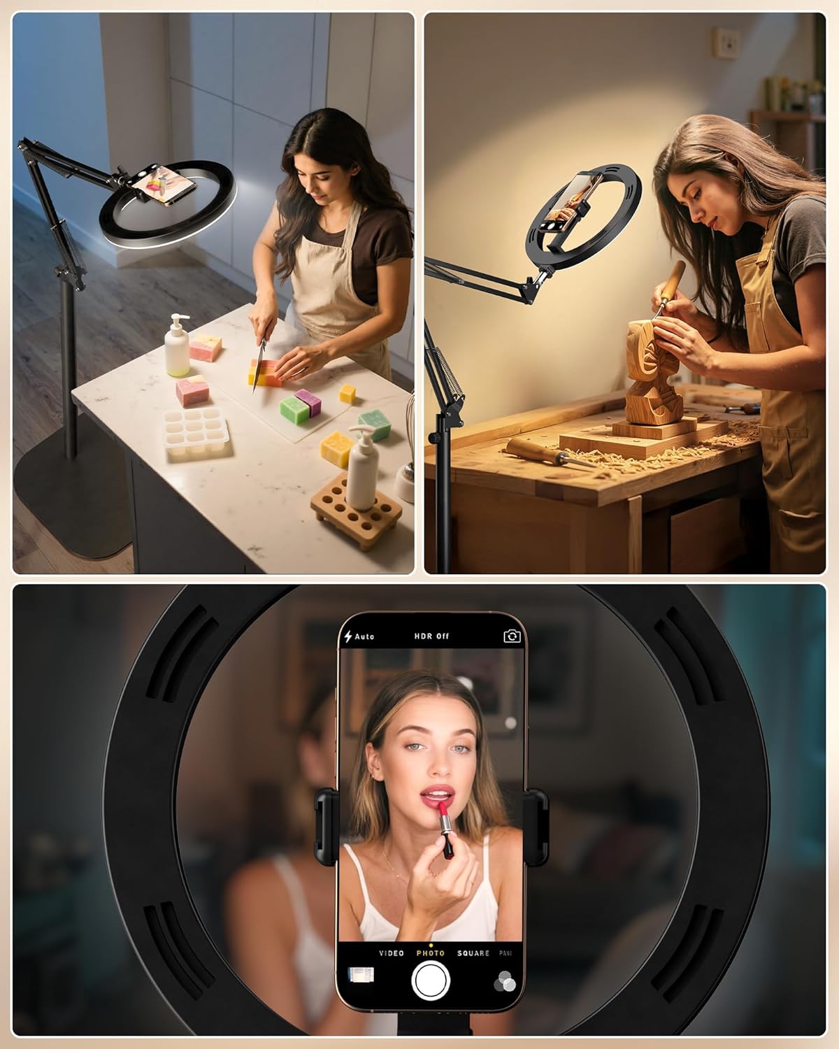 LUXSURE Ring Light Tripod for iPhone with Light,71" Overhead Camera Mount with Phone Holder,Adjustable Ring Light with Stand and iPhone Tripod for Video Recording,Cooking,Painting,TikTok,YouTube