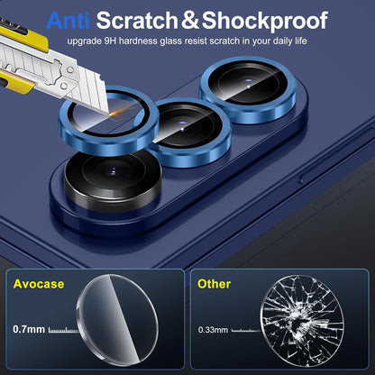 for Samsung Galaxy Z Fold 7 Camera Lens Protector, Individual Metal Ring Tempered Glass Lens Cover, [Strong Adsorption] Scratch Resistant Ultra-Thin HD Clear Lens Cover, 1 Set-Deep Blue