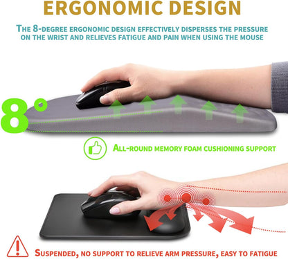 Hokafenle Ergonomic Mouse Pad Wrist Support with Massage Design, Wrist Rest Pain Relief Mousepad with Memory Foam&Non-Slip PU Base, Mouse Pads for Wireless Mouse & Desk (12x8 inch,Light Purple Gray)