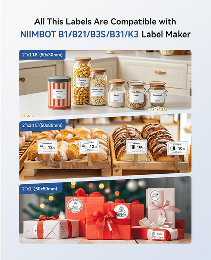 NIIMBOT B1 Label Maker Machine with Tape, Label Printer with 3 Rolls Label Paper, 50x30mm/50x80mm White Paper/50x50 Round Label for Office Supplies, Home, Business
