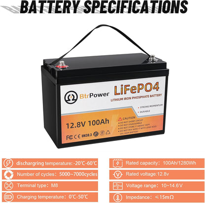2 Pack 12v 100ah lithium battery lifepo4 24v lithium iron phosphate deep cycle marine battery 12 volt pack for rv solar system home storage trolling motor