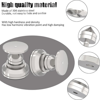 Preffair Adjustable Turntable Feet Stainless Steel Speaker Vibration Isolation Spikes&Pads Subwoofer Floor Protector Shoes Mats Amplifier Vinyl Record Player Shock Absorber Base 4 Sets
