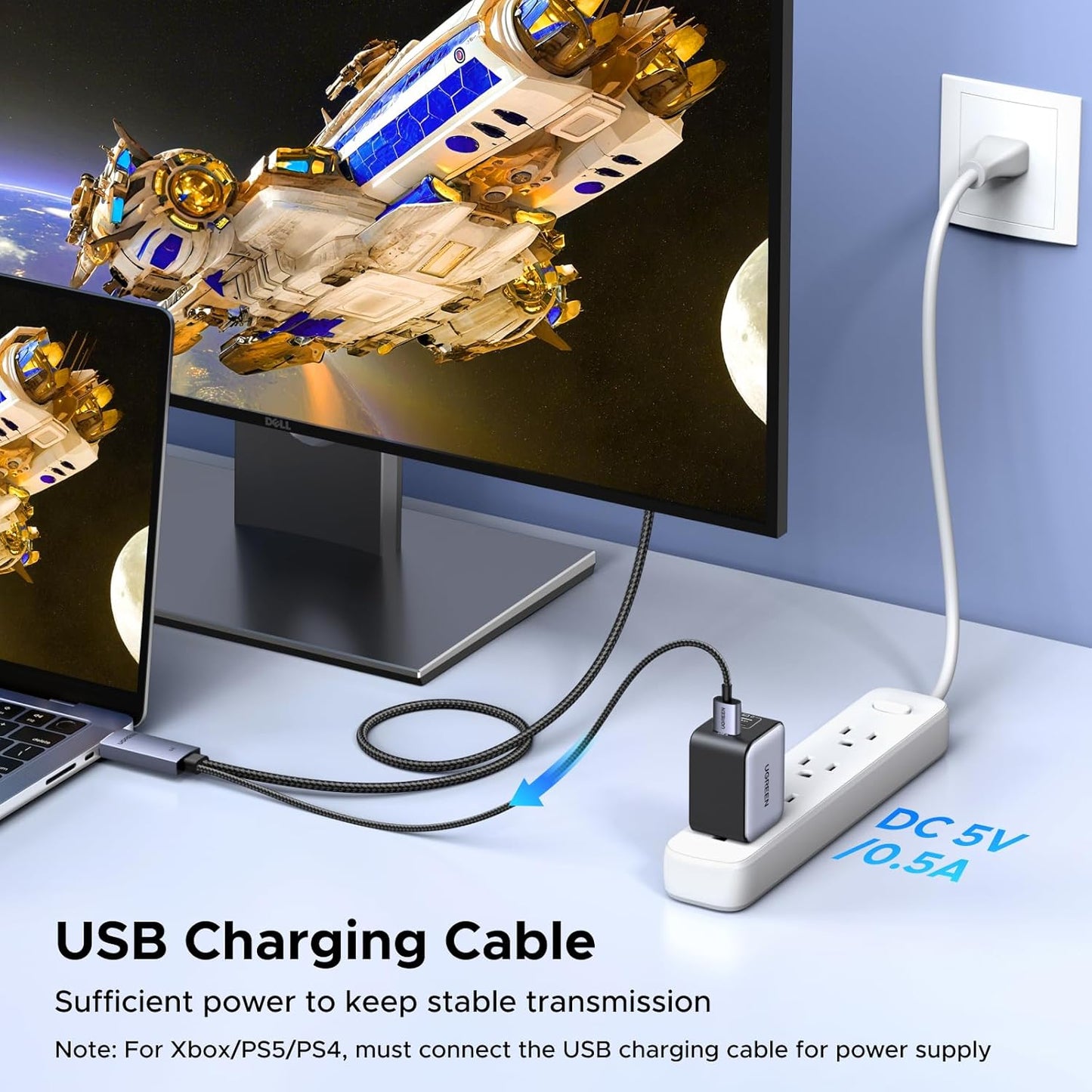UGREEN 4K@60Hz Bidirectional HDMI to Displayport Cable Male to Male Adapter DP 1.2, HDCP 2.2, HDMI 1.4 4K@30Hz with USB Powered Compatible with Laptops, PC, Switch 2/PS5/Xbox/AMD/NVIDIA/Monitor, 6.6FT