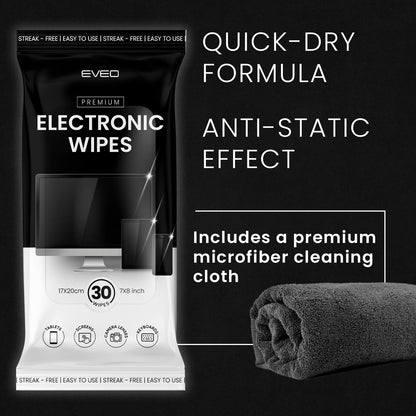 EVEO Electronic Wipes Screen Cleaner - Screen Wipes TV Screen Cleaner Wipes, Computer Screen Wipes, Laptop Screen Cleaner, ipad & Monitor Cleaner, Screen Cleaning Wipes - [90 Wipes + Microfiber Cloth]