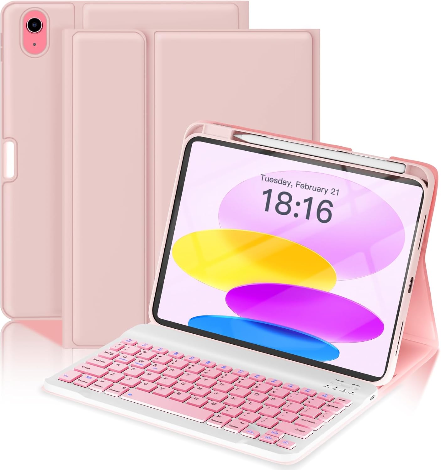 NOKBABO for iPad 11th 10th Generation Case with Keyboard, Magnetic Wireless Detachable Folio case with Pencil Holder, Keyboard for iPad 11th(A16,2025) & ipad 10th Generation(2022) - Light Pink