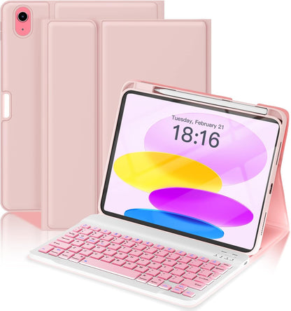 NOKBABO for iPad 11th 10th Generation Case with Keyboard, Magnetic Wireless Detachable Folio case with Pencil Holder, Keyboard for iPad 11th(A16,2025) & ipad 10th Generation(2022) - Light Pink