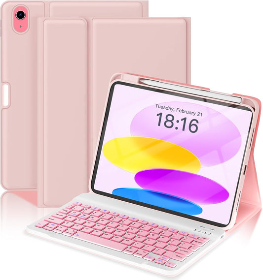 NOKBABO for iPad 11th 10th Generation Case with Keyboard, Magnetic Wireless Detachable Folio case with Pencil Holder, Keyboard for iPad 11th(A16,2025) & ipad 10th Generation(2022) - Light Pink
