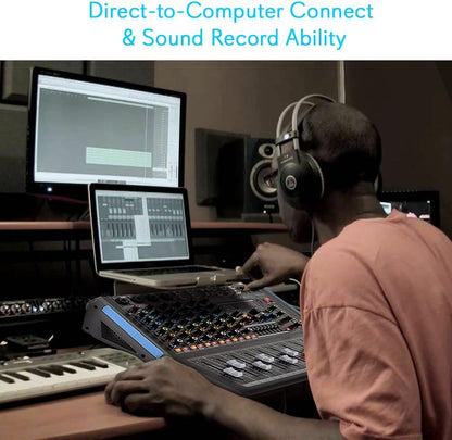 Pyle 8-Channel Bluetooth Studio Audio Mixer- DJ Sound Controller Interface w/ USB Drive for PC Recording Input, XLR Microphone Jack, 48V Power, RCA Input/Output for Professional & Beginners- PMXU88BT