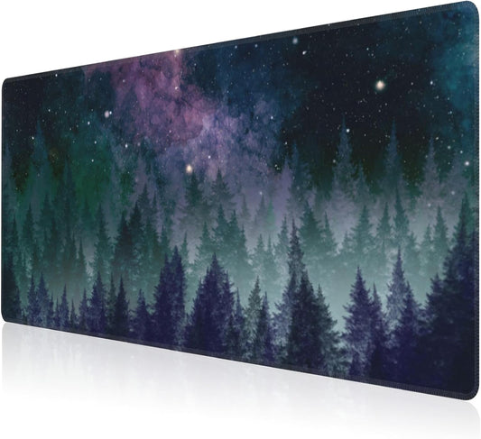 Mouse Pad, Large Galaxy Space Forest Desk Mat, Extended Non-Slip Gaming Keyboard Mousepad Desk Pad, Thick Stitched Edges Waterproof Mouse Mat 31.5"x15.7" (Night Sky Forest)
