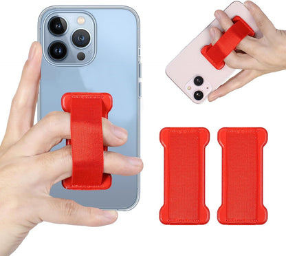 Phone Grip Holder for Hand, Universal Finger Strap Phone Holder, Finger Selfie Grip Compatible with Most Smartphones (Red) - 2Pack