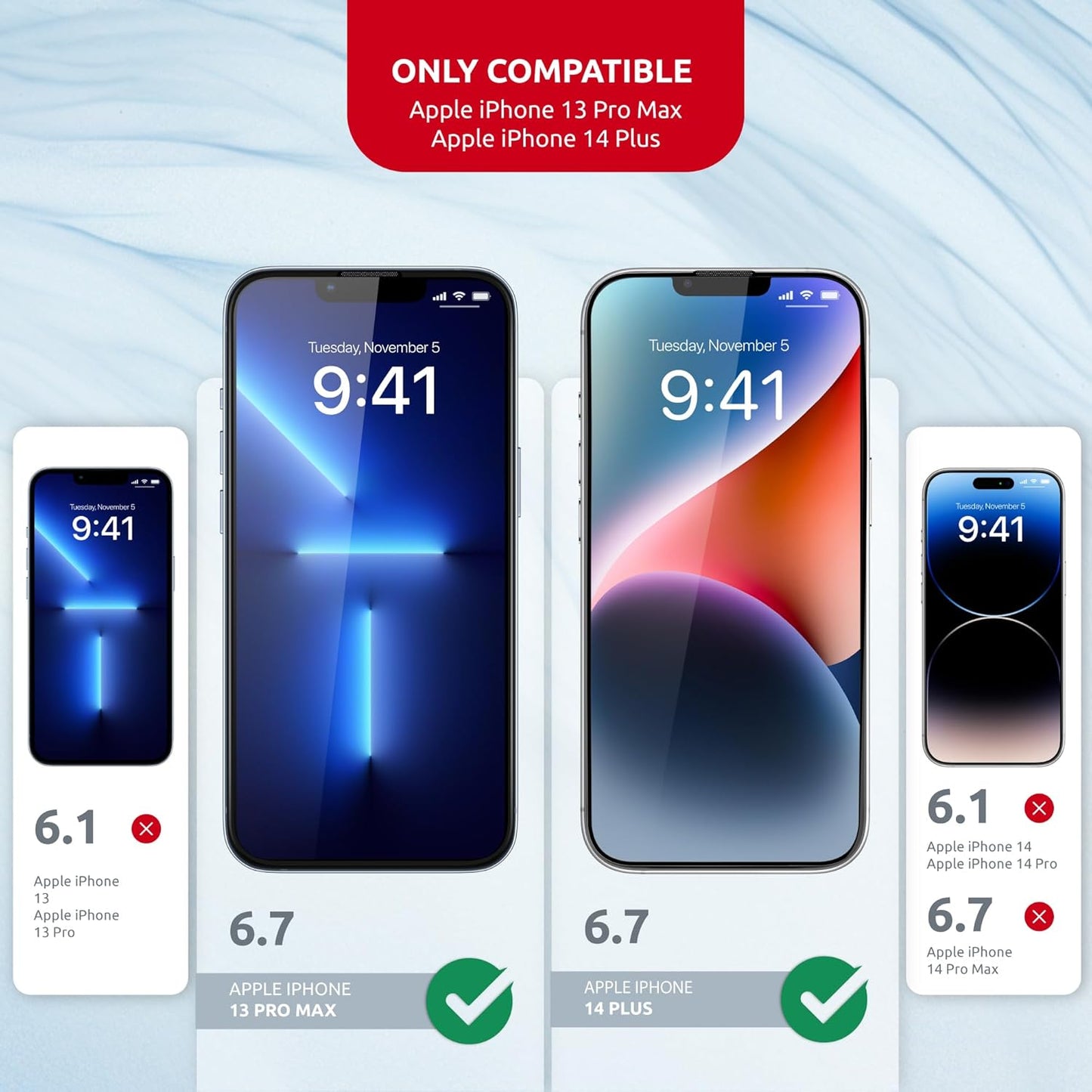 Tempered Glass Screen Protector - 9H Hardness Screen Protector for iPhone 13 Pro Max / 14 Plus Set with Applicator – Full Edge-to-Edge Protection Oleophobic Coating - Black Design