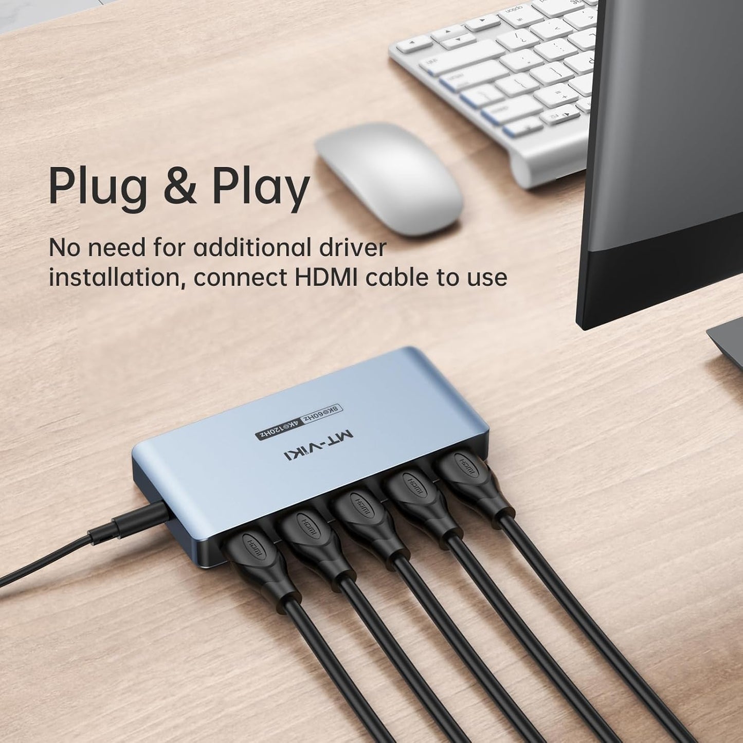 MT-VIKI 2.0 HDMI Splitter, 4K@60Hz HDMI Duplicator/Distributor HDR Support EDID HDCP 2.2 RGB 4:4:4 18Gbps-Adapter Included (8K 1 in 4 Out)