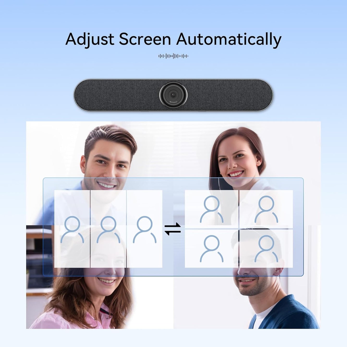 Retekess TC201 4K USB Video Conference Room Camera, AI Auto Fram, Speaker Tracking,120° Wide Angle, 5X Zoom,4 Noise-reducing Mic & 5W Speaker, for Small Meeting Rooms