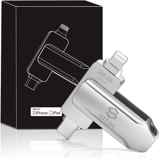 JSL JDTDC Apple MFi Certified 256GB Photo-Storage-Stick-For-iPhone-16-Flash-Drive External-Backup-Storage-iPhone-USB-Drive iPad Lightning USB C Photo-Stick Android Thumb-Drive-for-iPhone-Memory-Stick