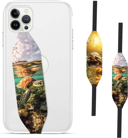 Phone Grip Strap - Reversible Finger Holder for Phone Back, Customizable Anti-Slip Design, Wireless Charging Compatible Detachable Holder for iPhone - Psychedelic Turtle
