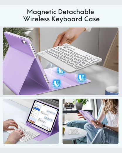 D DINGRICH Keyboard Case for iPad 10th Generation(10.9", 2022), Rechargeable Detachable Wireless BT Keyboard, Smart Folio Protective Cover with Pencil Holder for 10.9 inch Apple iPad 10th Gen, Purple
