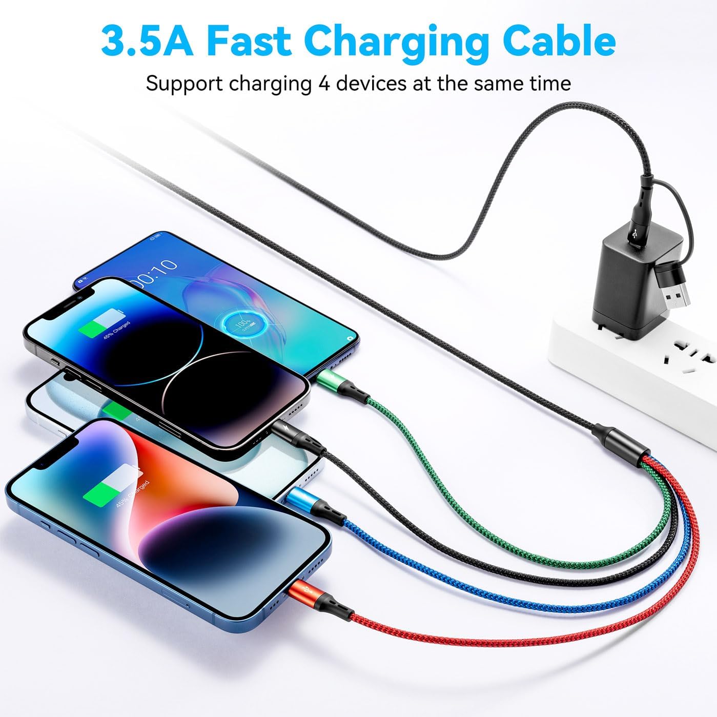 5 in 1 Multi Charging Cable 3.5A, Multi Fast Charging Cord USB A/C to Type C/Micro USB/Lightning Universal Braided Charger Cable,Multi Charger for Cell Phones,iPhone,Galaxy (2, Black, 4Feet)
