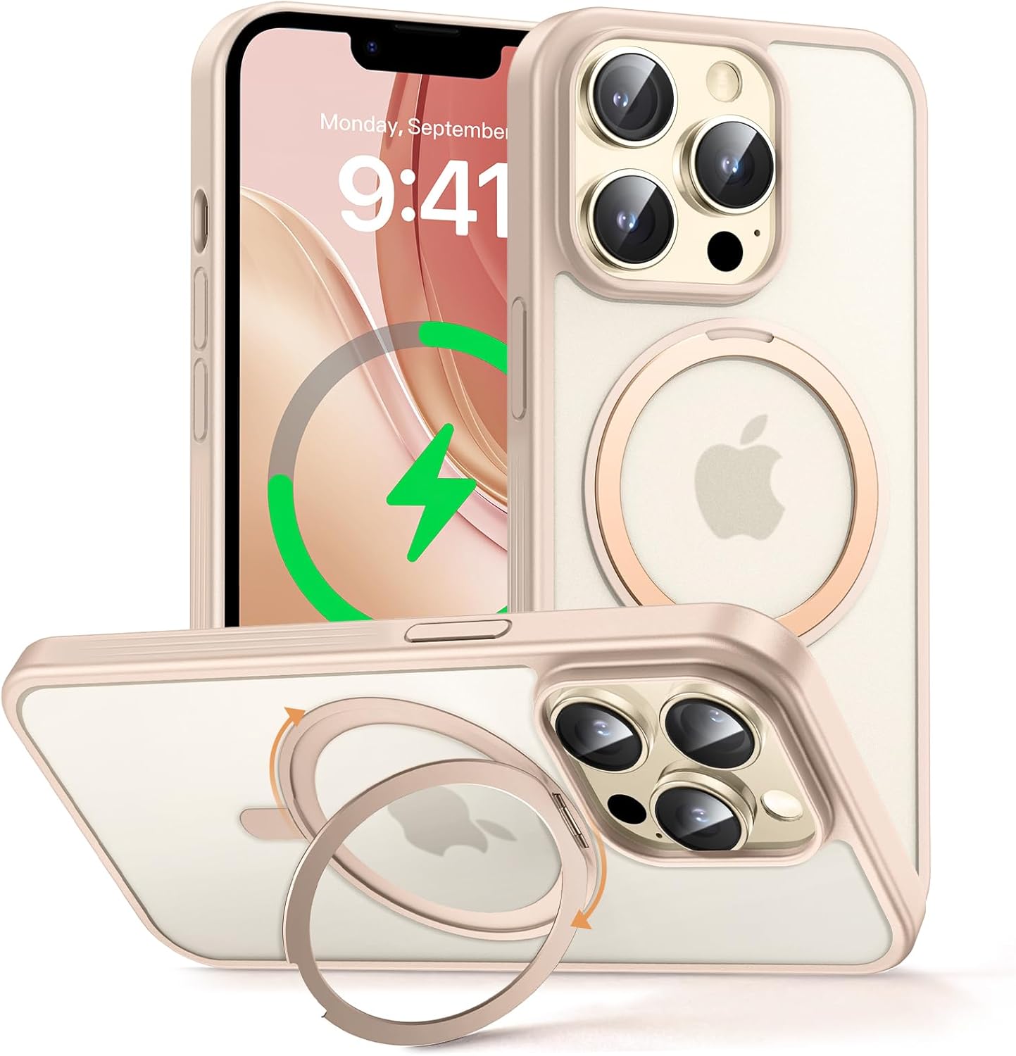 MAGIC JOHN 360° Rotatable Magnetic Invisible Stand for iPhone 14 Pro Max Case [Anti-Slip Grip] [Compatible with MagSafe] 16FT Shockproof for iPhone 14 Pro Max Case with Kickstand, Rose Gold