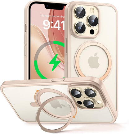 MAGIC JOHN 360° Rotatable Magnetic Invisible Stand for iPhone 14 Pro Case [Anti-Slip Grip] [Compatible with MagSafe] 16FT Shockproof for iPhone 14 Pro Case with Kickstand, Rose Gold