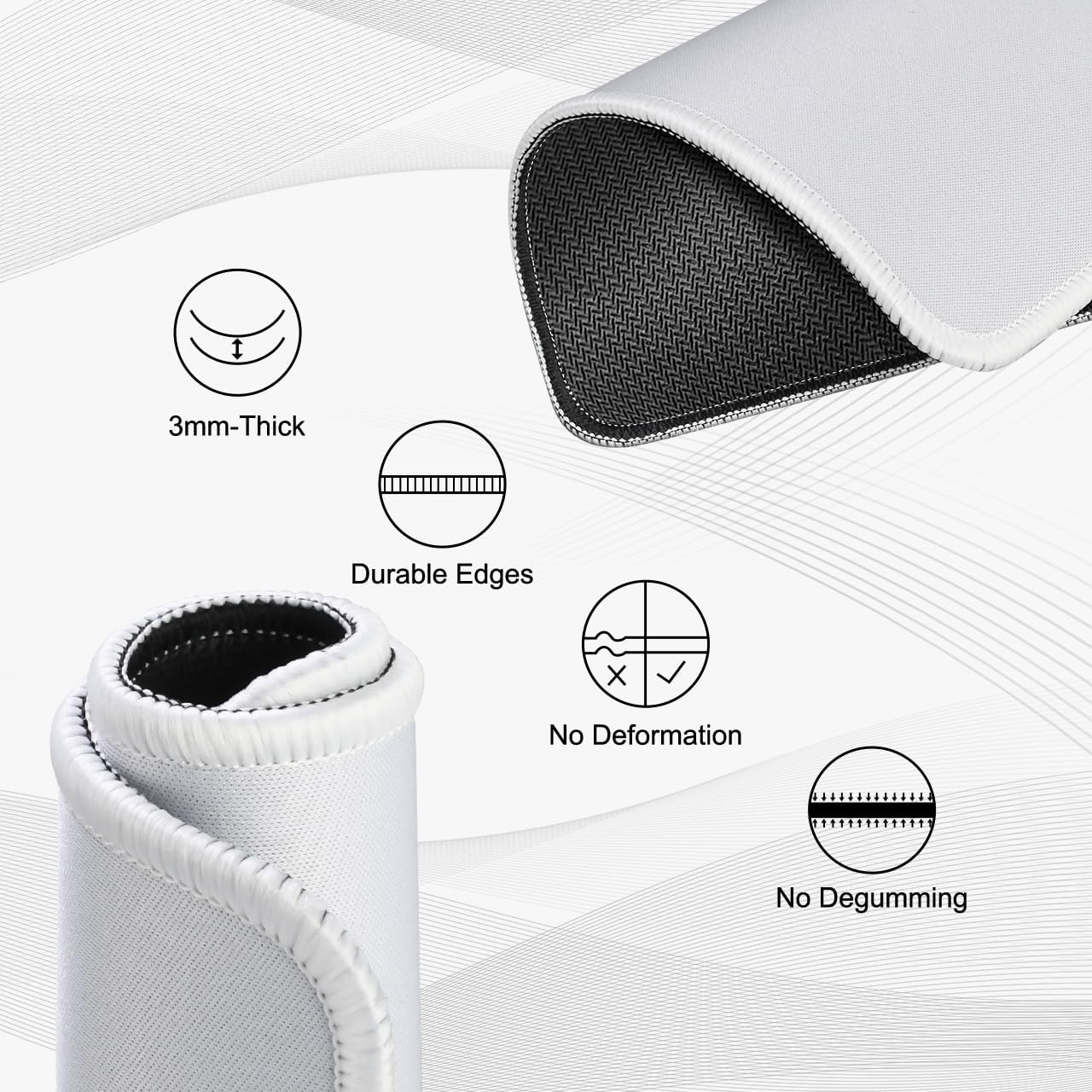 JIKIOU 3 Pack Mouse Pad with Stitched Edge, Comfortable Mouse Pads with Non-Slip Rubber Base, Washable Mousepads Bulk with Lycra Cloth, Mouse Pads for Computers Laptop Mouse 10.2x8.3in Blank White