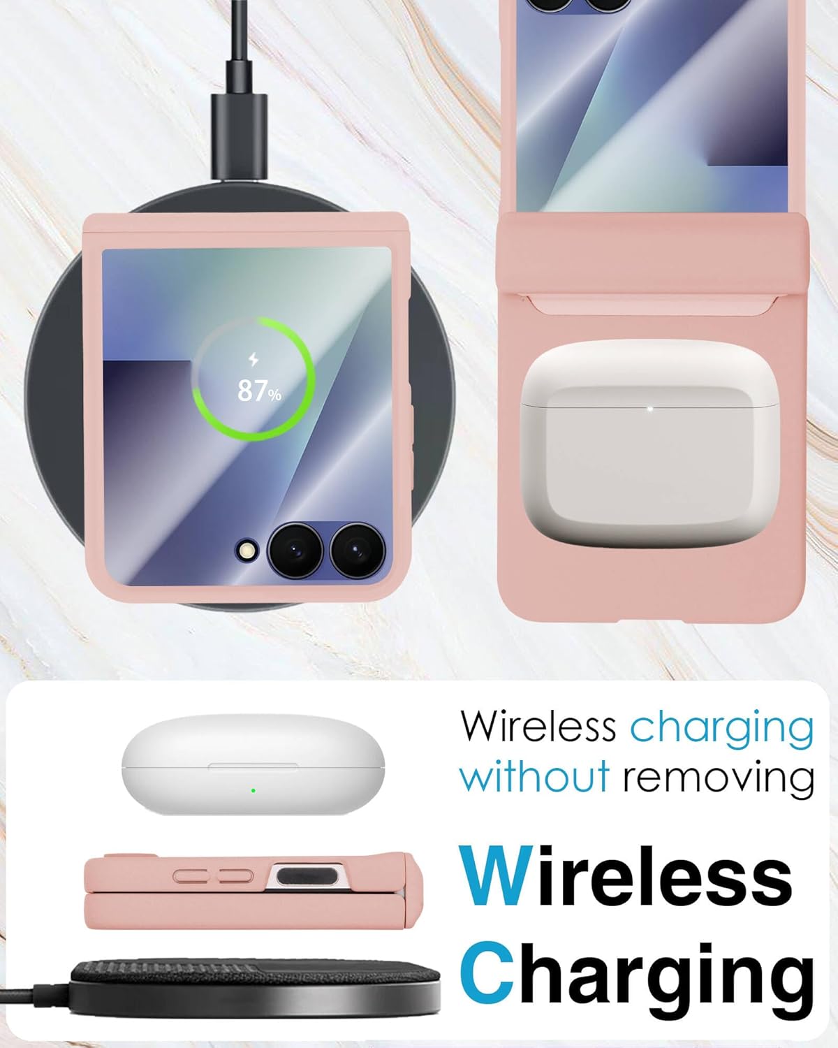 STORMTAL for Samsung Galaxy Z Flip 7 Case, Hinge Protection, Built-in Screen Protector, Wireless Charging, Shockproof, Slim Rugged Phone Protective Case for Galaxy Z Flip 7 Pink