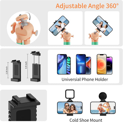 Phone Tripod with Wireless Remote - 2 in 1 Replaceable Flexible Tripod for iPhone, Portable Selfie Stick for Video Recording Vlogging - Compatible with iPhone Android Go Pro, Digital Camera