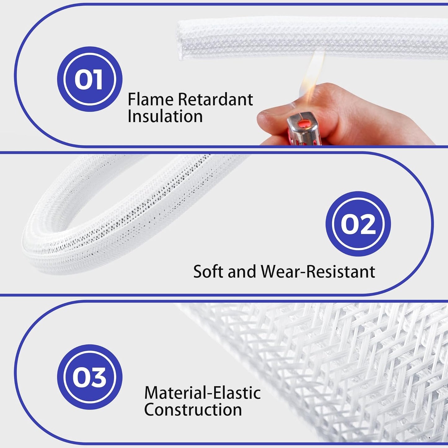 Cable Management Sleeves 1in - 2 Pack 4.1ft Split Braided Cable Sleeve White, Hard PE Cord Protectors from Pets, Wire Organizers for Cords, Flexible Cord Wrap Wire Sleeve for Computer Cord Organizer