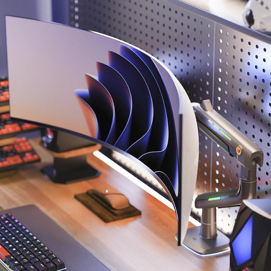 Gaming Monitor Arm for Flat/Ultrawide/Curved Monitors 32 to 60 inch, Heavy Duty Monitor Stand Load up to 20 kg, VESA 75/100 mm Mount (Grey Black)