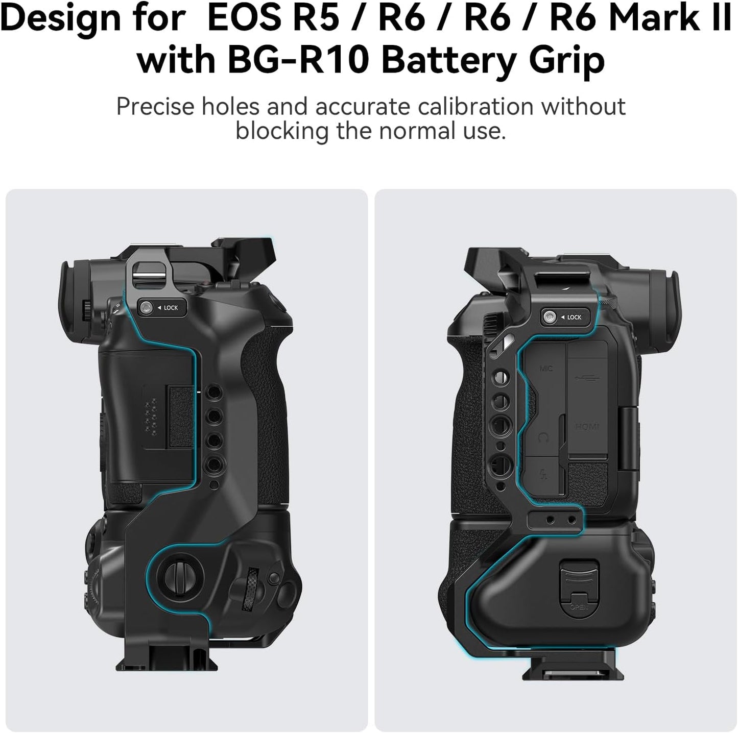 SmallRig R5 / R6 Camera Cage for Canon R5 / R6 with BG-R10 Battery Grip, Aluminum Alloy Film Movie Making Camera Video Cage with Shoe Mount 3464B