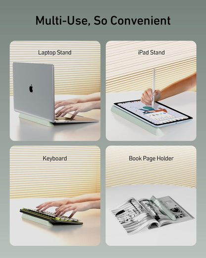 3 in 1 Silicone Laptop Stand, Keyboard Riser for Ergonomic Typing/Reading, Portable Laptop Cooling Stand, for Home Office School and Travel, Oval Base, Macaron Green