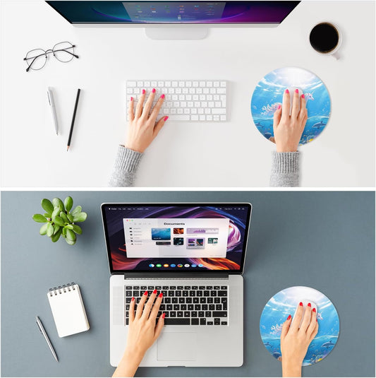 ITNRSIIET Mouse Pad Non-Slip Rubber Base Smooth Surface Stitched Edges Waterproof Durable Compatible with All Mice for Office & Gaming, Desk Accessory, Diameter 8.7 inch, Ocean