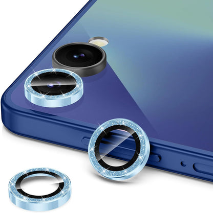 for Samsung Galaxy Z Flip 7 Camera Lens Protector, Individual Metal Ring Tempered Glass Lens Cover, [Strong Adsorption] Scratch Resistant Ultra-Thin HD Clear Lens Cover, 1 Set-Blue Sparkly