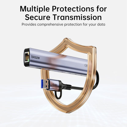 9-in-1 USB/USB C Hub Adapter for MacBook, iPhone,3 USB Ports (2xUSB 3.0, USB 2.0), 100M Ethernet, SD/TF Card Reader, 3.5mm Audio, 2X USB-C Data Ports,No Driver Required