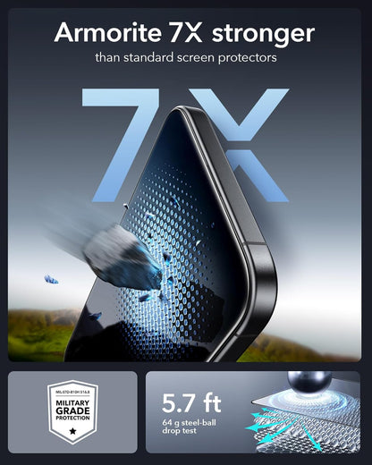 ESR 3 Pack 9H+ Glass for iPhone 14 Pro Privacy Screen Protector, [Military Grade Shatterproof & Longest Durable] Armorite Anti-spy Tempered Glass with UltraFit Tray