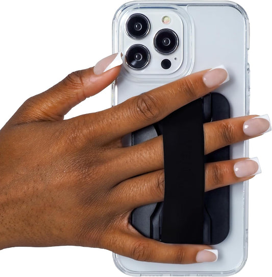 LoveHandle PRO MagSafe Compatible Magnetic Phone Grip w/Kickstand - Mount, Strap and Stand for Smartphone and Tablet - MagSafe Ring Included - Fits All Devices - Black Silicone