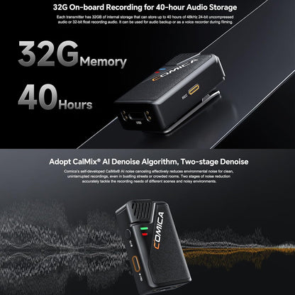 COMICA BooMax Wireless Lavalier Microphone for Cameras, Smartphones, 2.4G Internal Dual Lapel Mic with 32G Storage,Noise Cancellation,IPS Touchscreen for Vlogs, Interviews, Live Streamings,TikTok