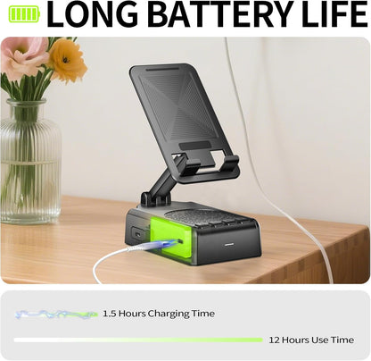 Cell Phone Stand with Bluetooth Speaker and Remote Control(Video Control/Camera Control),Birthday Gift, Portable Bluetooth Speaker for Home and Outdoors, All Day Playtime, Compatible with iOS/Android