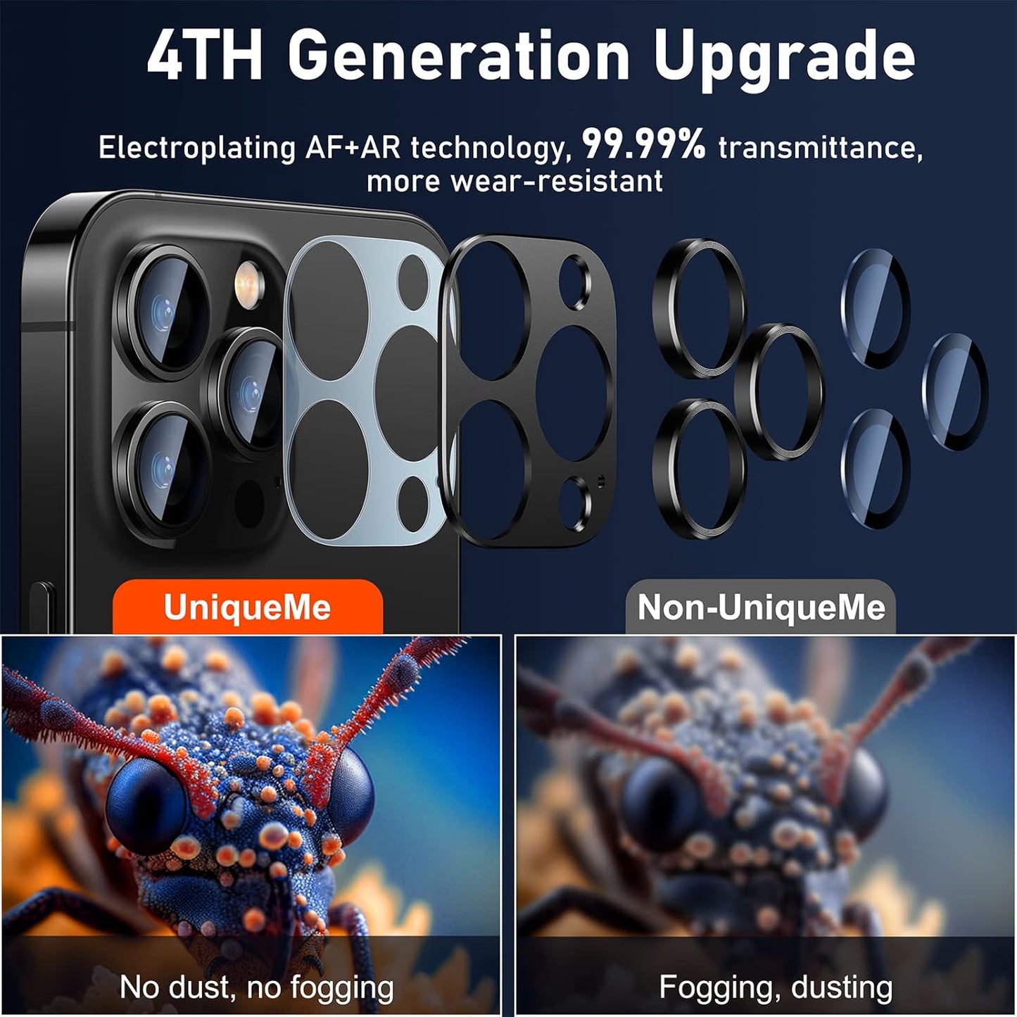 UniqueMe for iPhone 13 Pro/iPhone 13 Pro Max Camera Lens Protector, [Strong Drop Protection] [Not Easy to Fall-off] Metal Ring Tempered Glass Rear Camera Screen Cover - Graphite