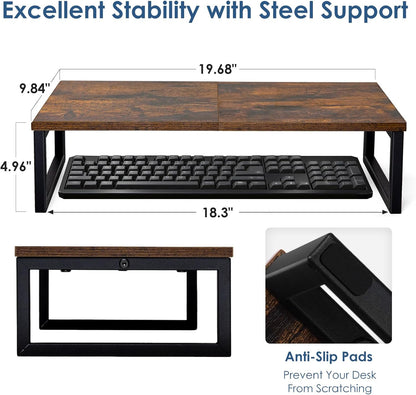 ARCOBIS 20 Inch Monitor Riser, Wood & Metal Computer Monitor Stand Riser for Desk, Rustic Brown