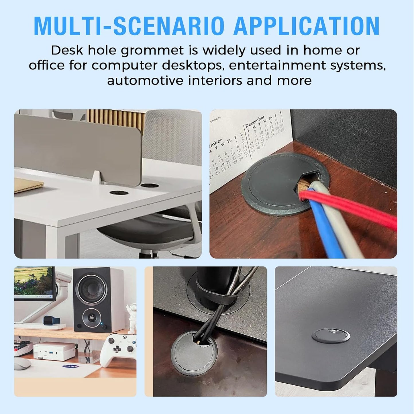 Desk Grommet 2-3/8" (60 mm), Desk Cord Hole Cover, Cable Grommet ABS Plastic, Desk Hole Grommet for Office and Home Table Cable, Detachable Adjustable Cable Cord Organizer (Light Grey 4 Pcs)