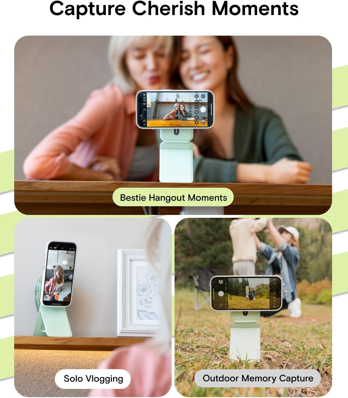 MOFT Phone Tripod Stand Selfie Stick for iPhone, Multi-Angles iPhone Stand, Lightweight & Portable Phone Holder, Strong Magnets, MOVAS Vegan Leather, Travel Essentials, Blush(Without Card Slot)