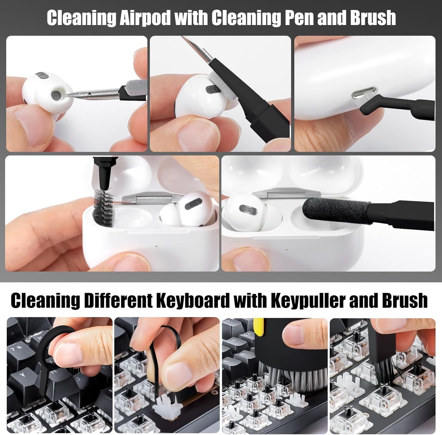 walrfid 2pcs Computer Keyboard Cleaner Kit, Laptop Screen Cleaning Spray for iPhone AirPod Phone MacBook iPad, 20-in-1 Electronic Clean Brush Tool for Earbud iPod TV Earphone Camera, Black Pink